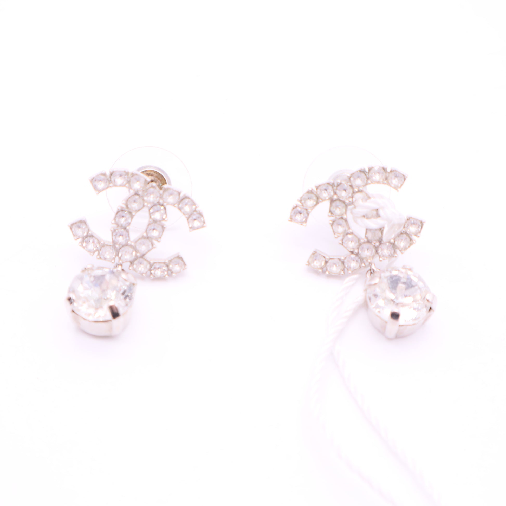 CC Drop Earrings Metal with Crystals and Faux Pearls Twins