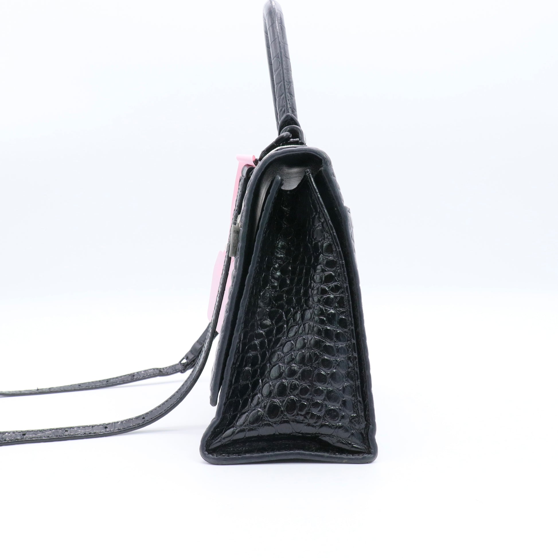 Shiny Calfskin Monochrome Crocodile Embossed Medium Hourglass Top Handle Bag Twins