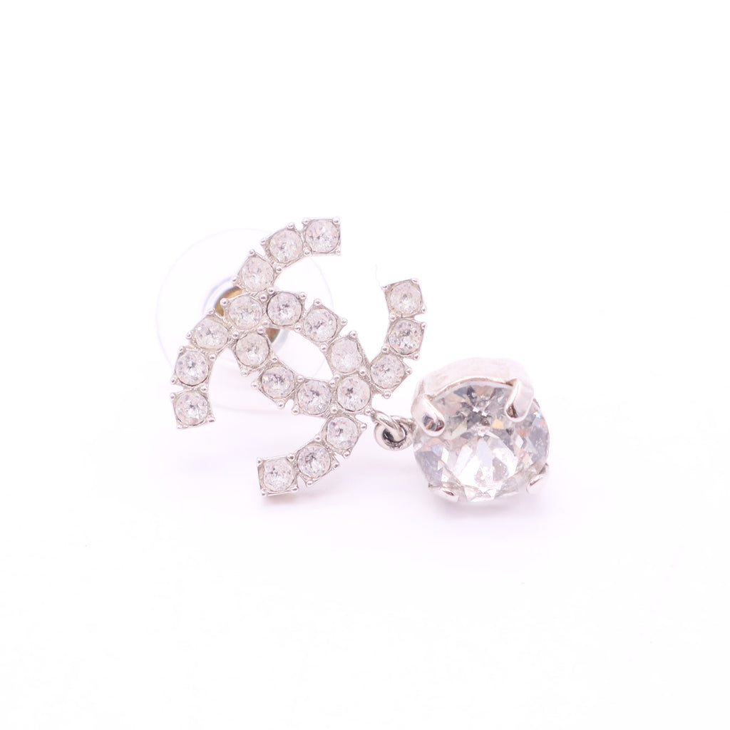 CC Drop Earrings Metal with Crystals and Faux Pearls Twins