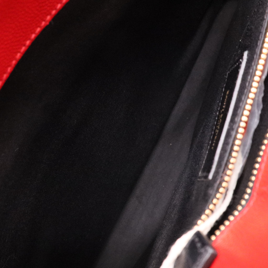 Red Quilted Grained Leather Monogram Chain Bo Cassandre Tote Bag Twins