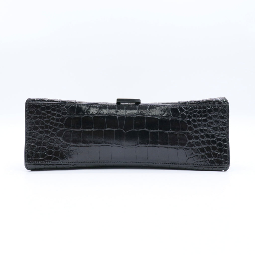 Shiny Calfskin Monochrome Crocodile Embossed Medium Hourglass Top Handle Bag Twins