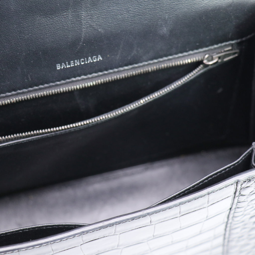 Shiny Calfskin Monochrome Crocodile Embossed Medium Hourglass Top Handle Bag Twins