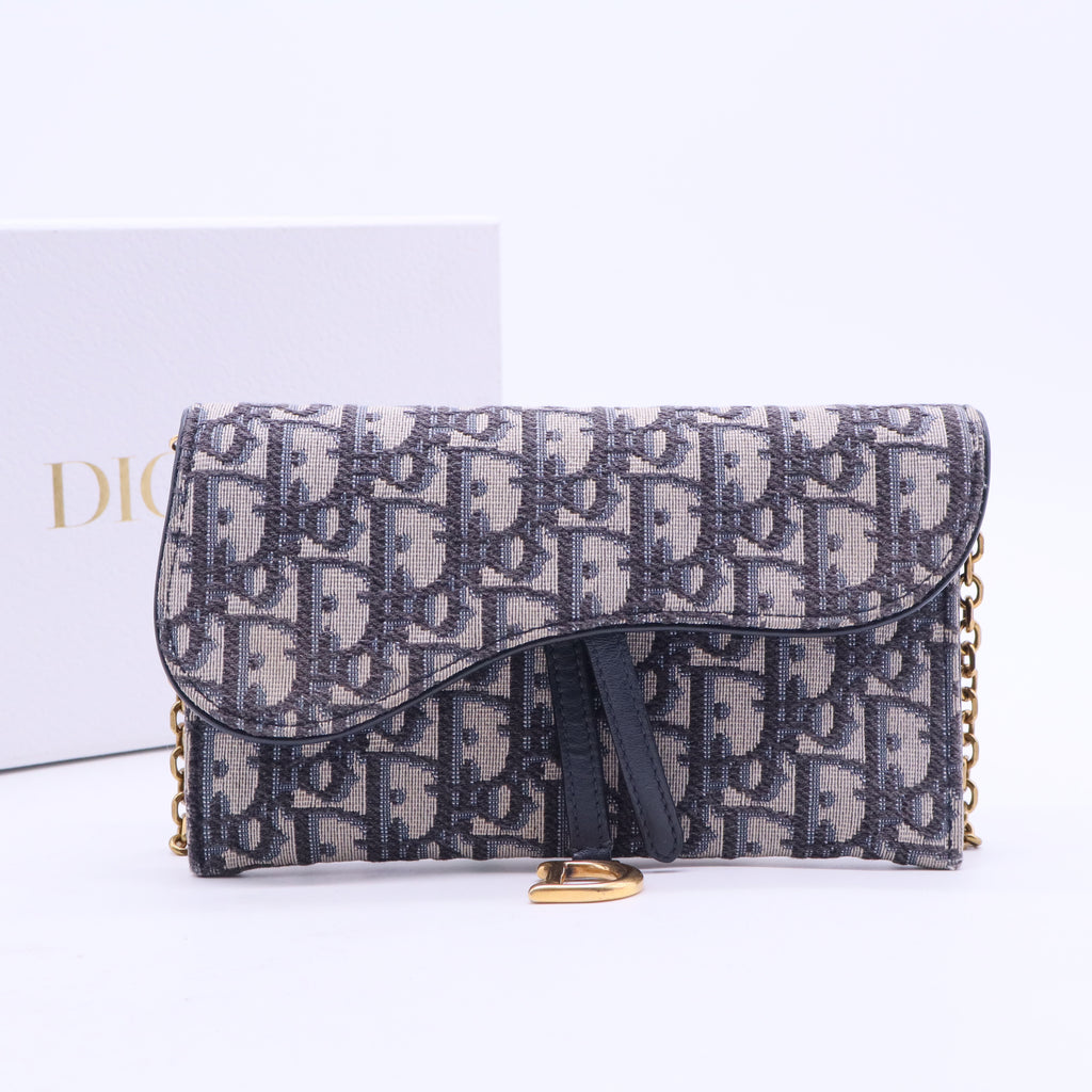 Oblique Saddle Chain Long Wallet Blue B20317