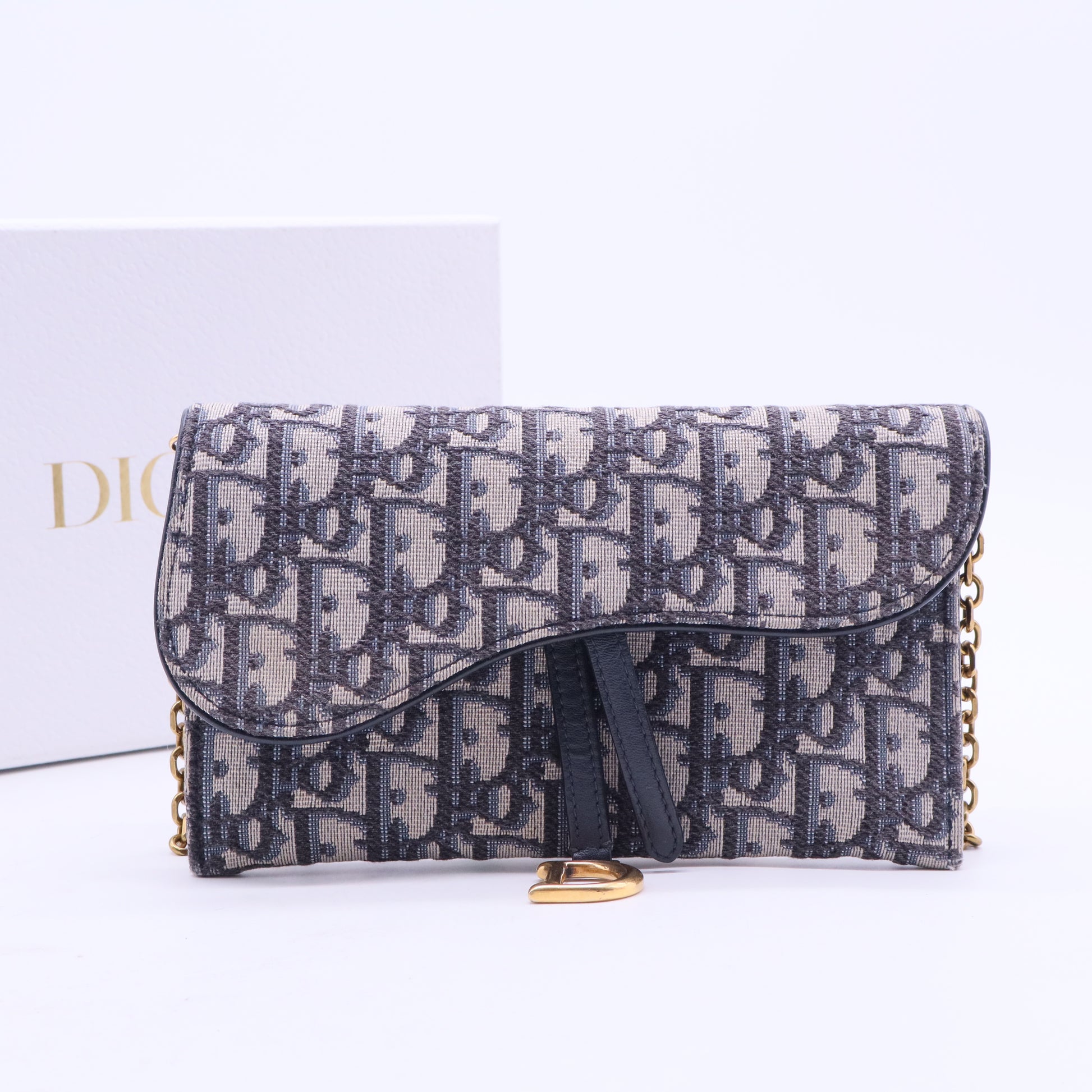 Oblique Saddle Chain Long Wallet Blue B20317