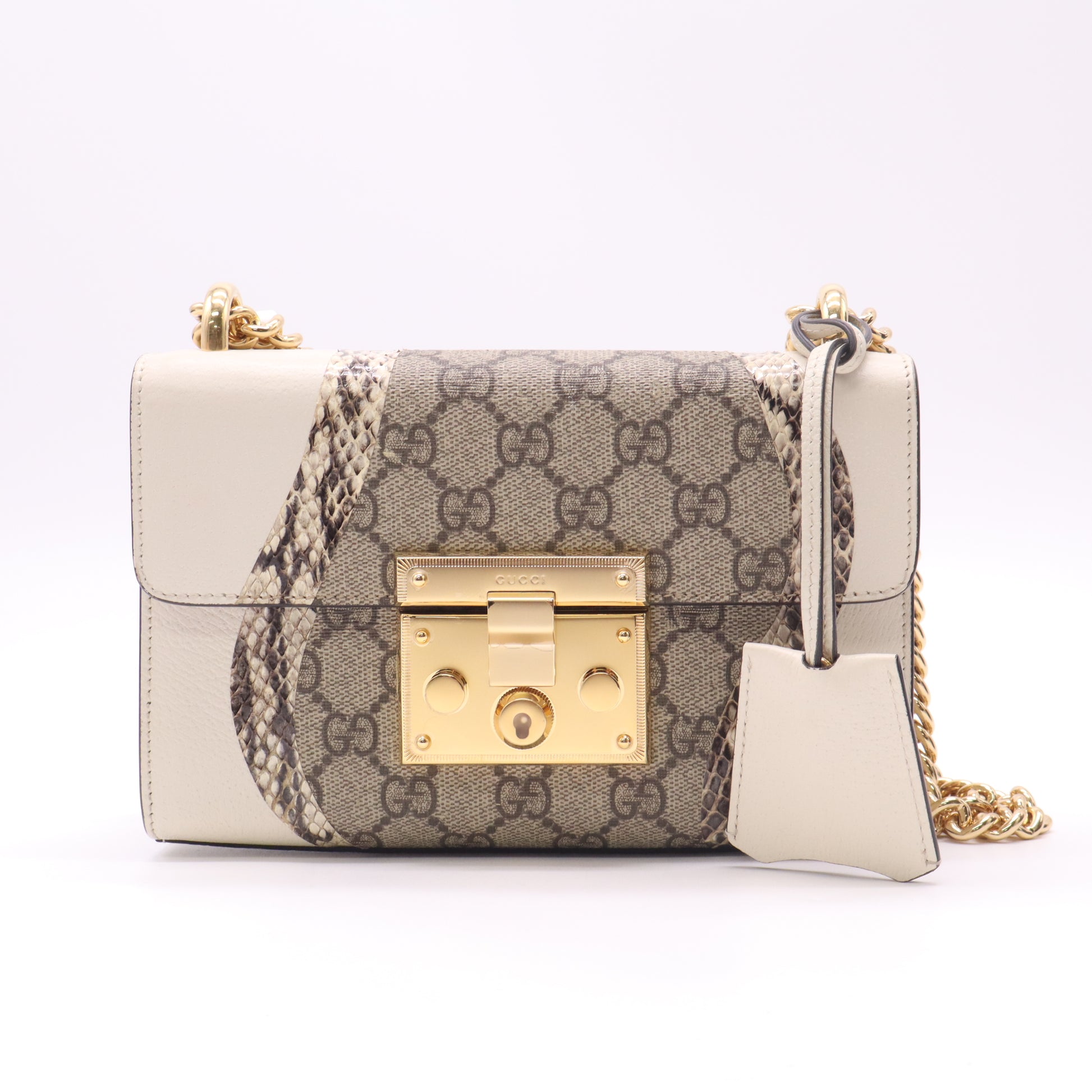 Gucci Padlock GG Supreme Small Shoulder Bag with Snakeskin Trim B22978