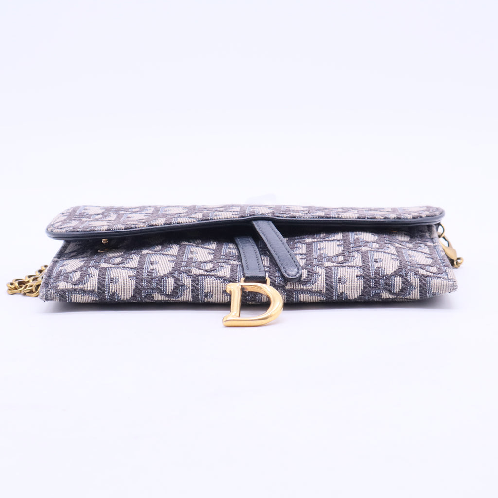 Oblique Saddle Chain Long Wallet Blue B20317
