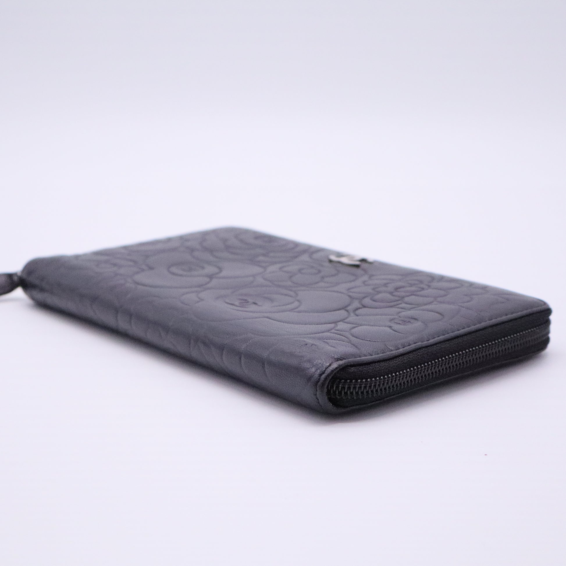 Lambskin Camellia Embossed Zip Around Organizer Wallet