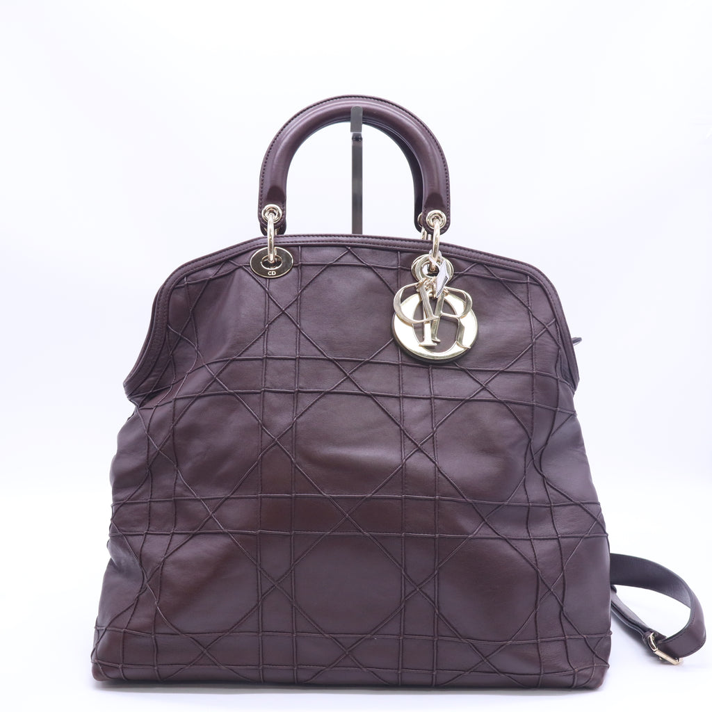 Christian Dior Granville Satchel Cannage Quilt Leather Large Twins B24057