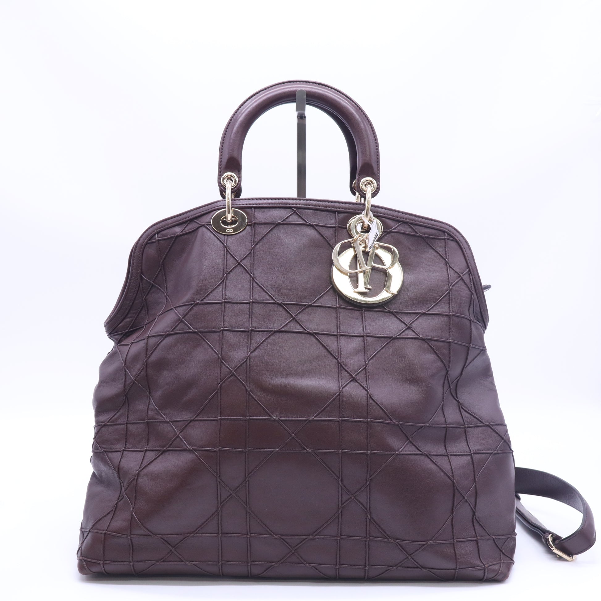 Christian Dior Granville Satchel Cannage Quilt Leather Large Twins B24057