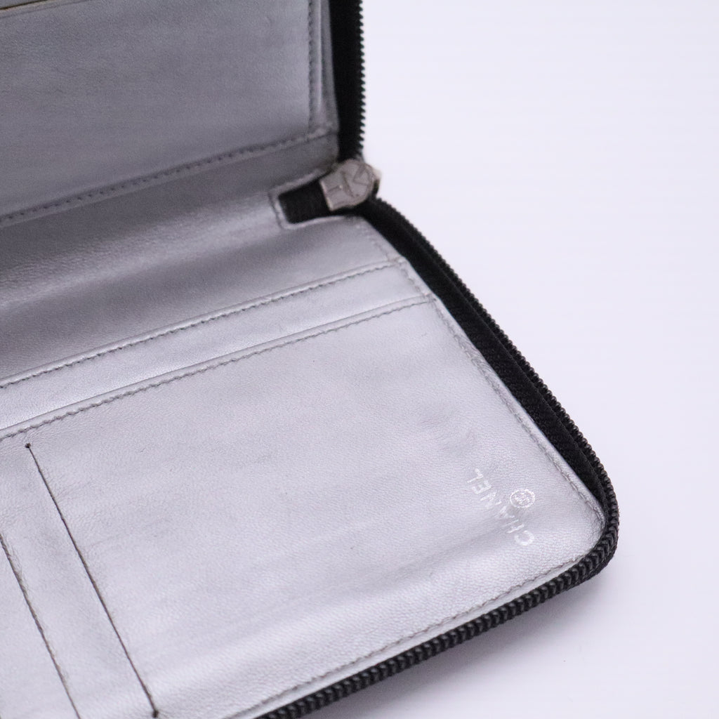 Lambskin Camellia Embossed Zip Around Organizer Wallet