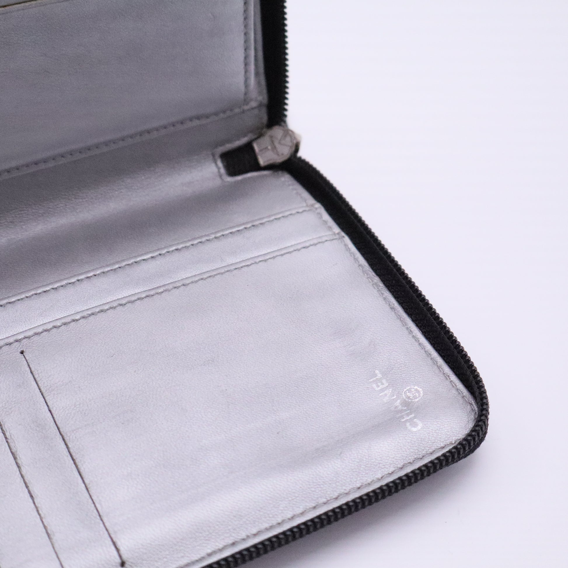 Lambskin Camellia Embossed Zip Around Organizer Wallet