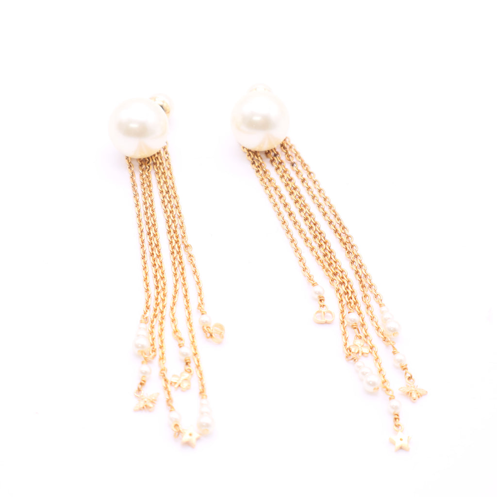 Dior J'adior Fringe Stud Earrings Metal and Faux Pearls