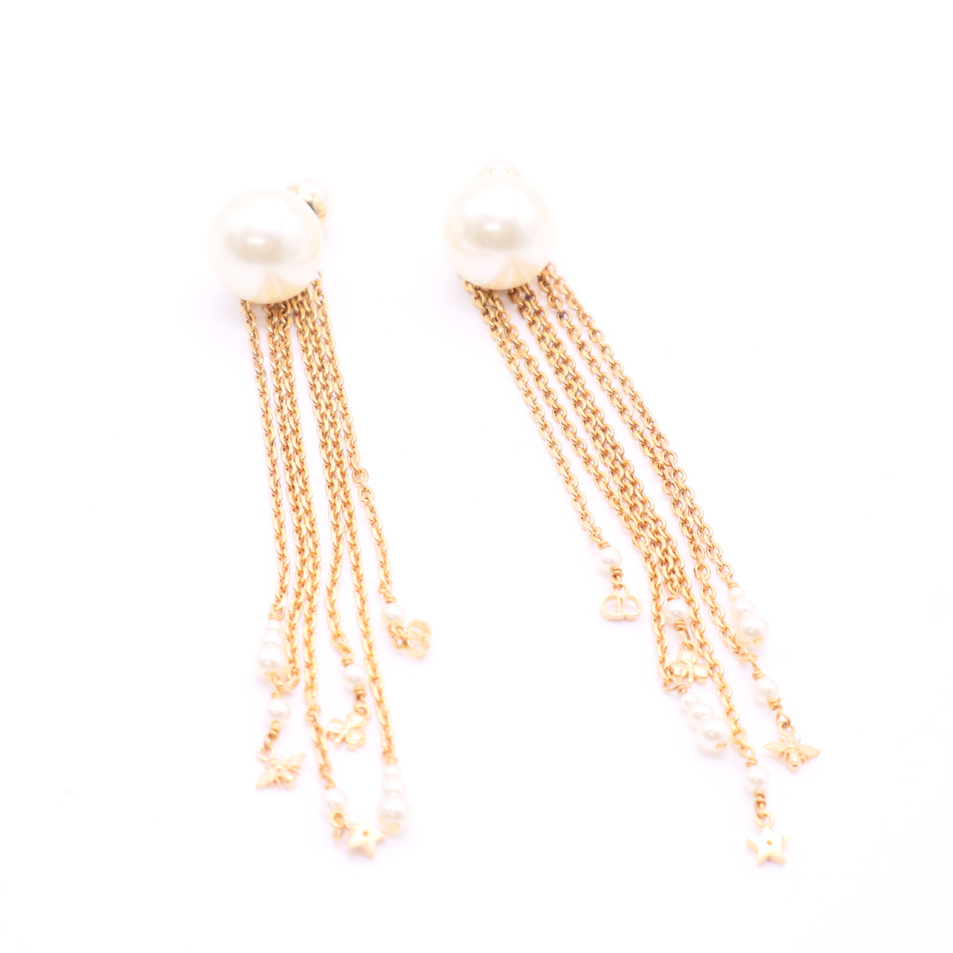 Dior J'adior Fringe Stud Earrings Metal and Faux Pearls