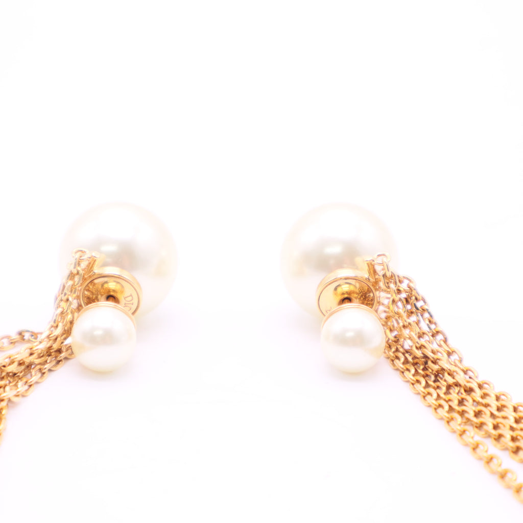 Dior J'adior Fringe Stud Earrings Metal and Faux Pearls
