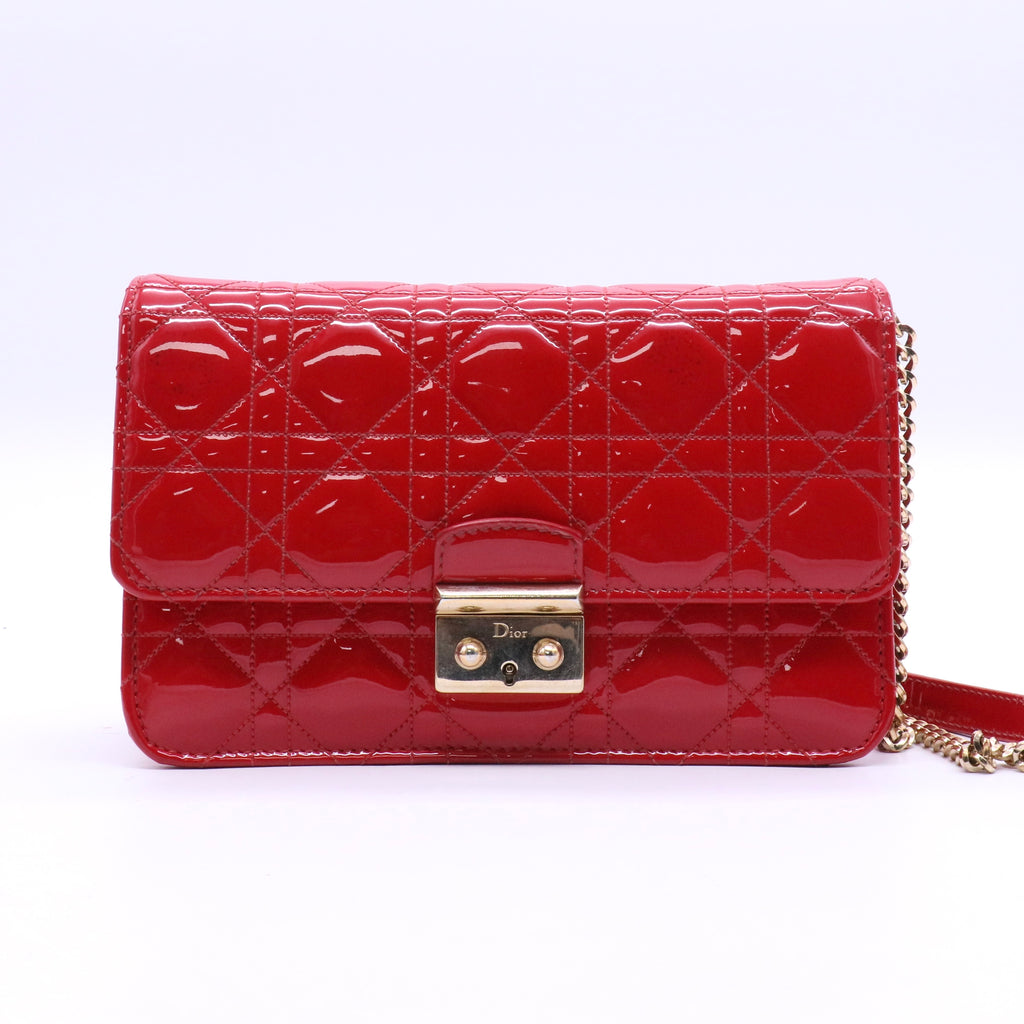 Red Cannage Patent Leather Miss Dior Promenade Chain Bag Twins LDJ3614