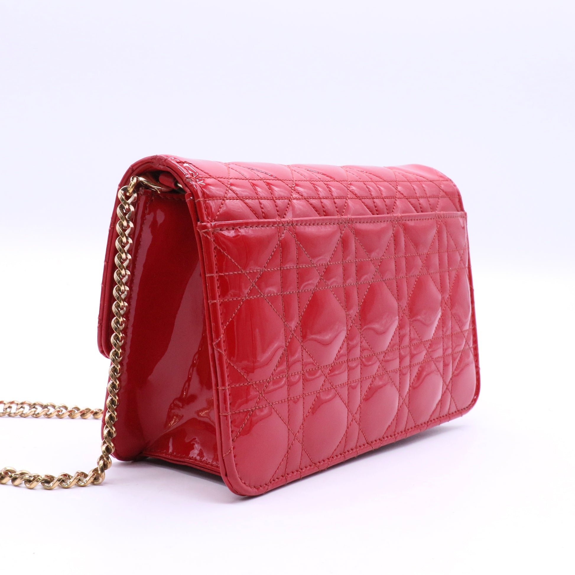 Red Cannage Patent Leather Miss Dior Promenade Chain Bag Twins LDJ3614