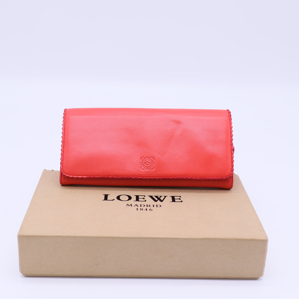 Loewe Red Leather Continental Wallet Twins LDJ4145