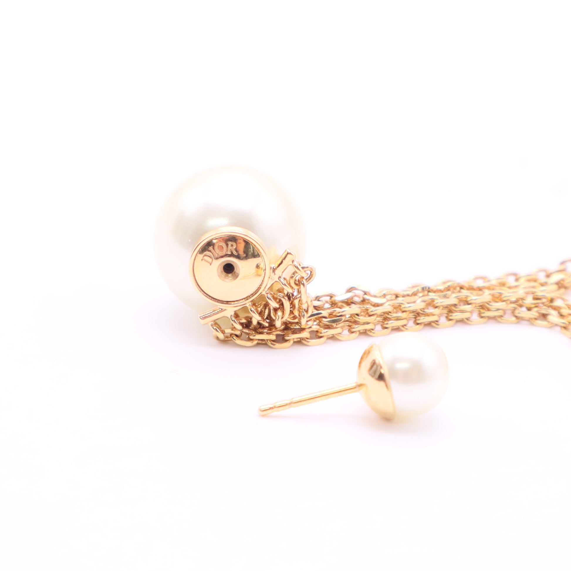 Dior J'adior Fringe Stud Earrings Metal and Faux Pearls