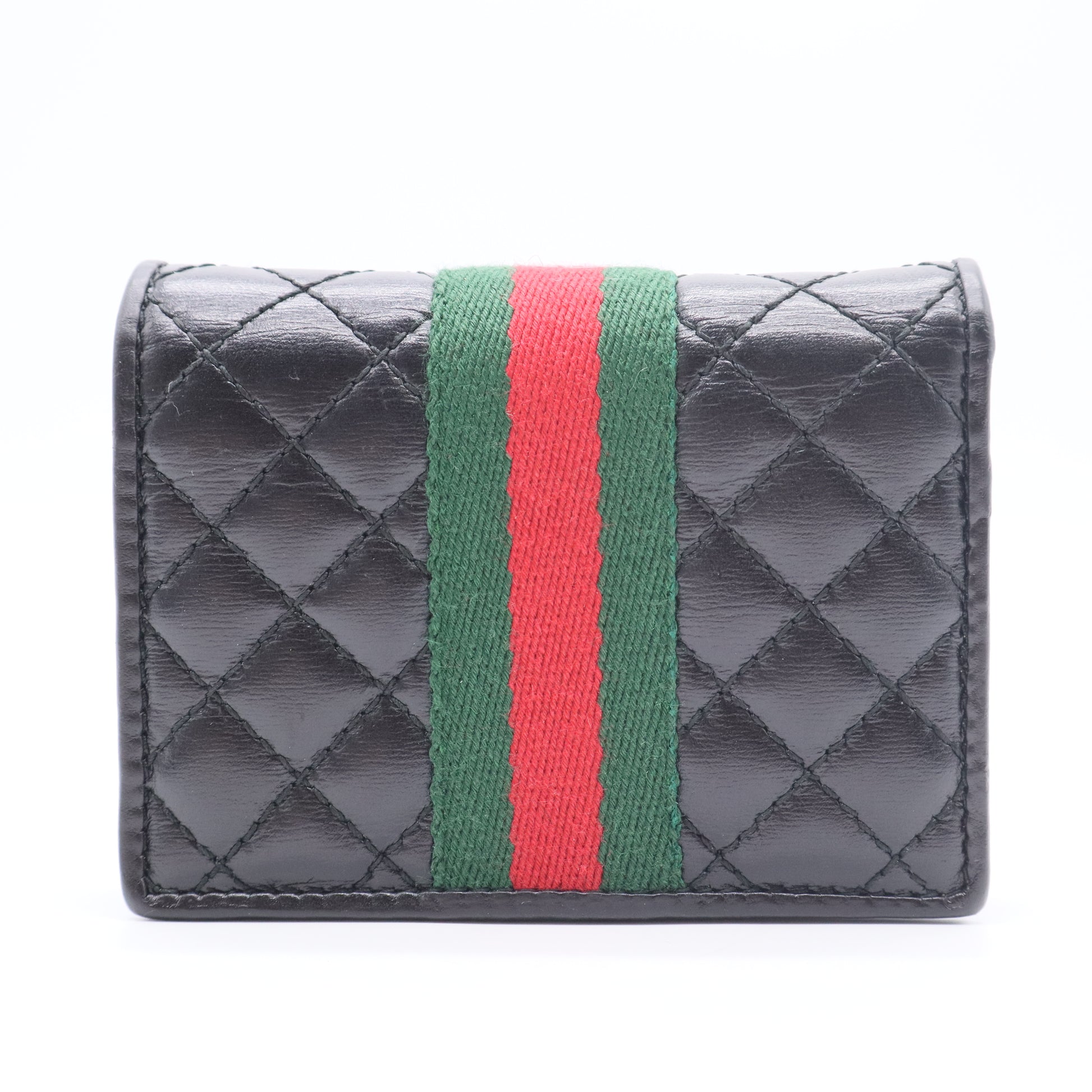 Calfskin Web Trapuntata GG Marmont Card Case Wallet Black