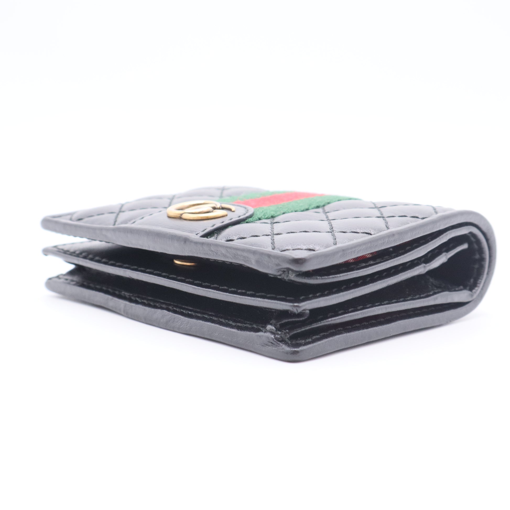 Calfskin Web Trapuntata GG Marmont Card Case Wallet Black