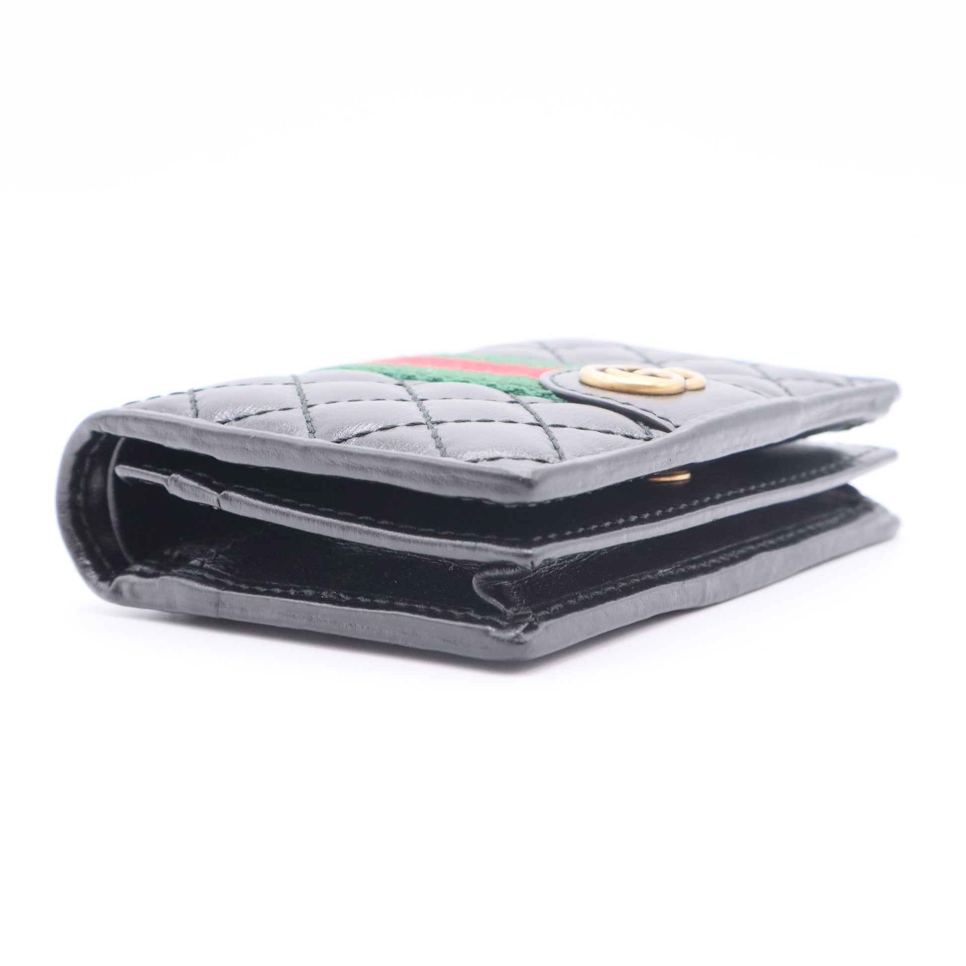 Calfskin Web Trapuntata GG Marmont Card Case Wallet Black