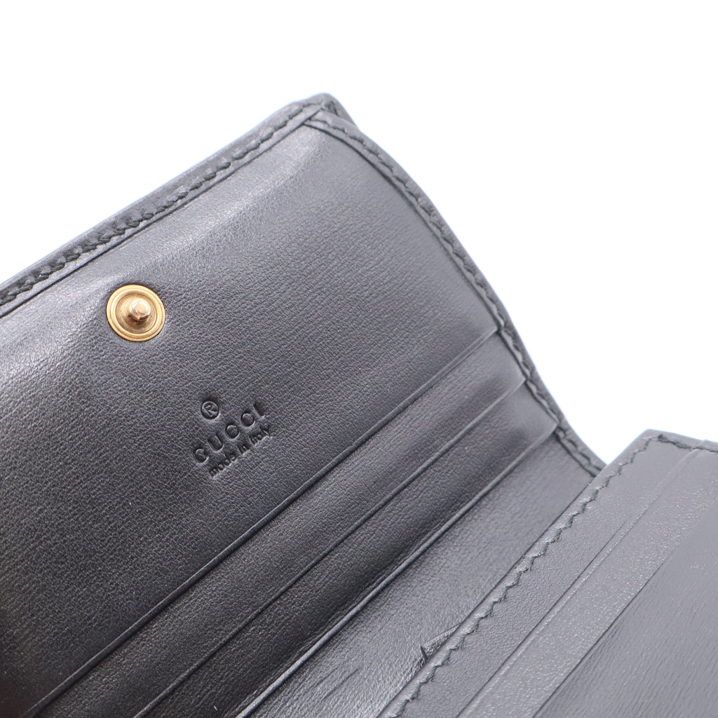 Calfskin Web Trapuntata GG Marmont Card Case Wallet Black
