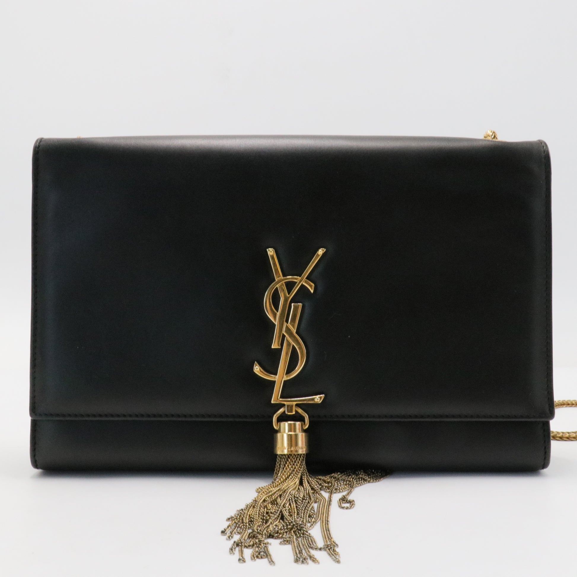 Smooth Calfskin Medium Classic Monogram Kate Tassel Satchel Black