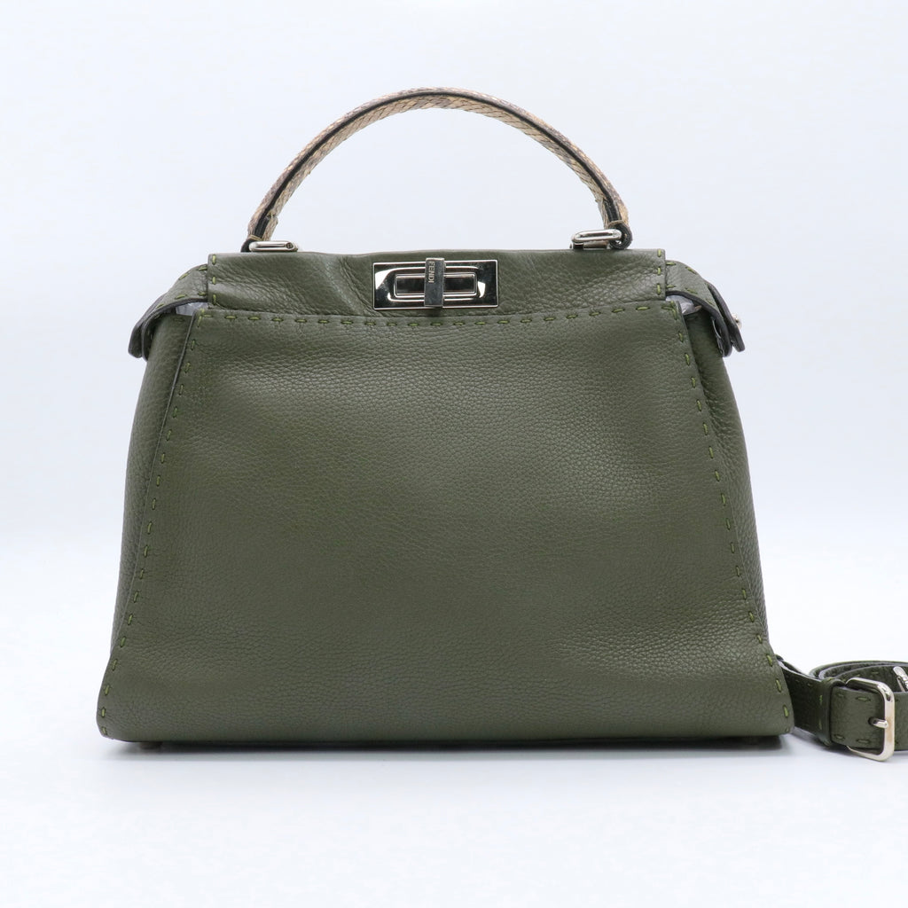 Green Leather and Python Medium Peekaboo Top Handle Bag Twins