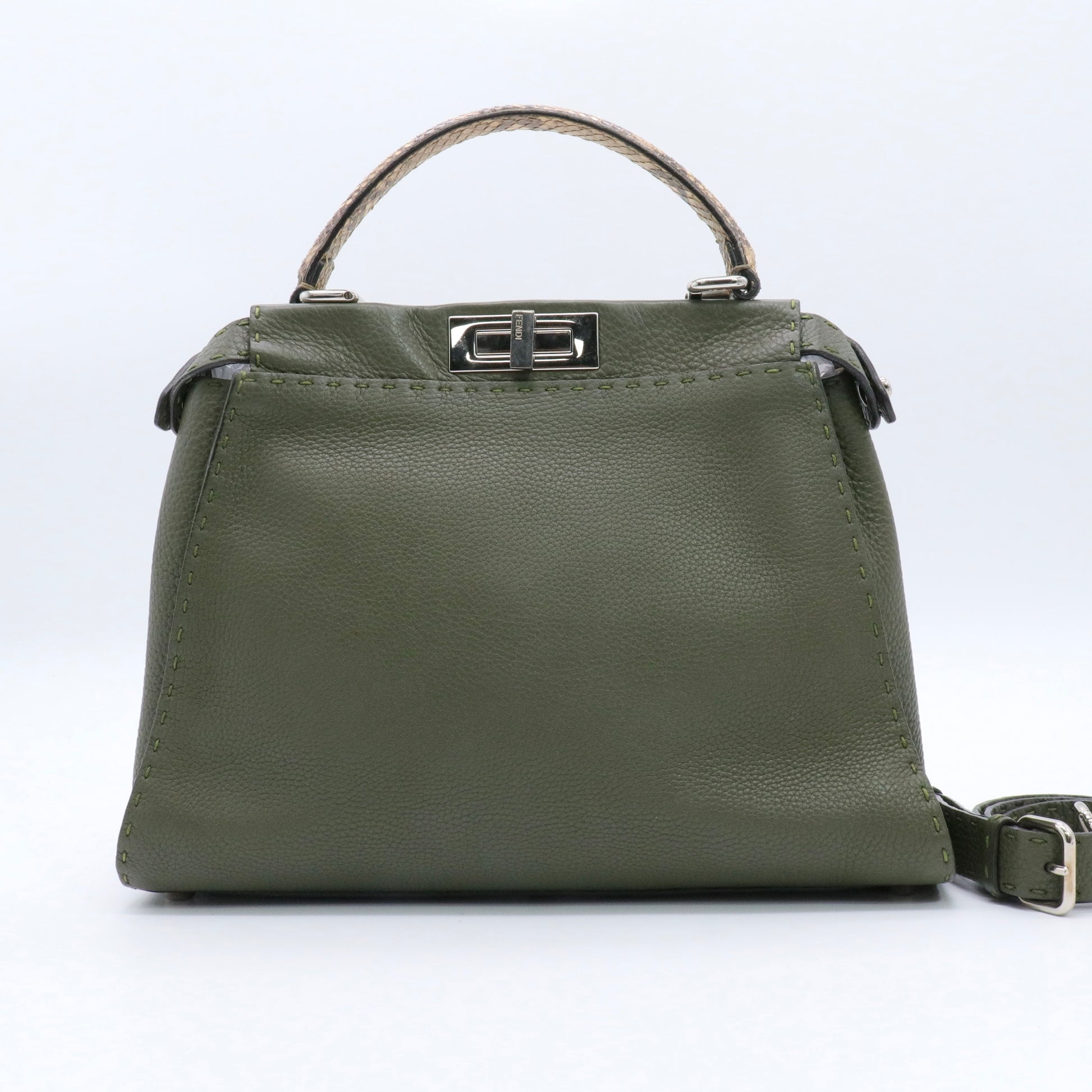 Green Leather and Python Medium Peekaboo Top Handle Bag Twins