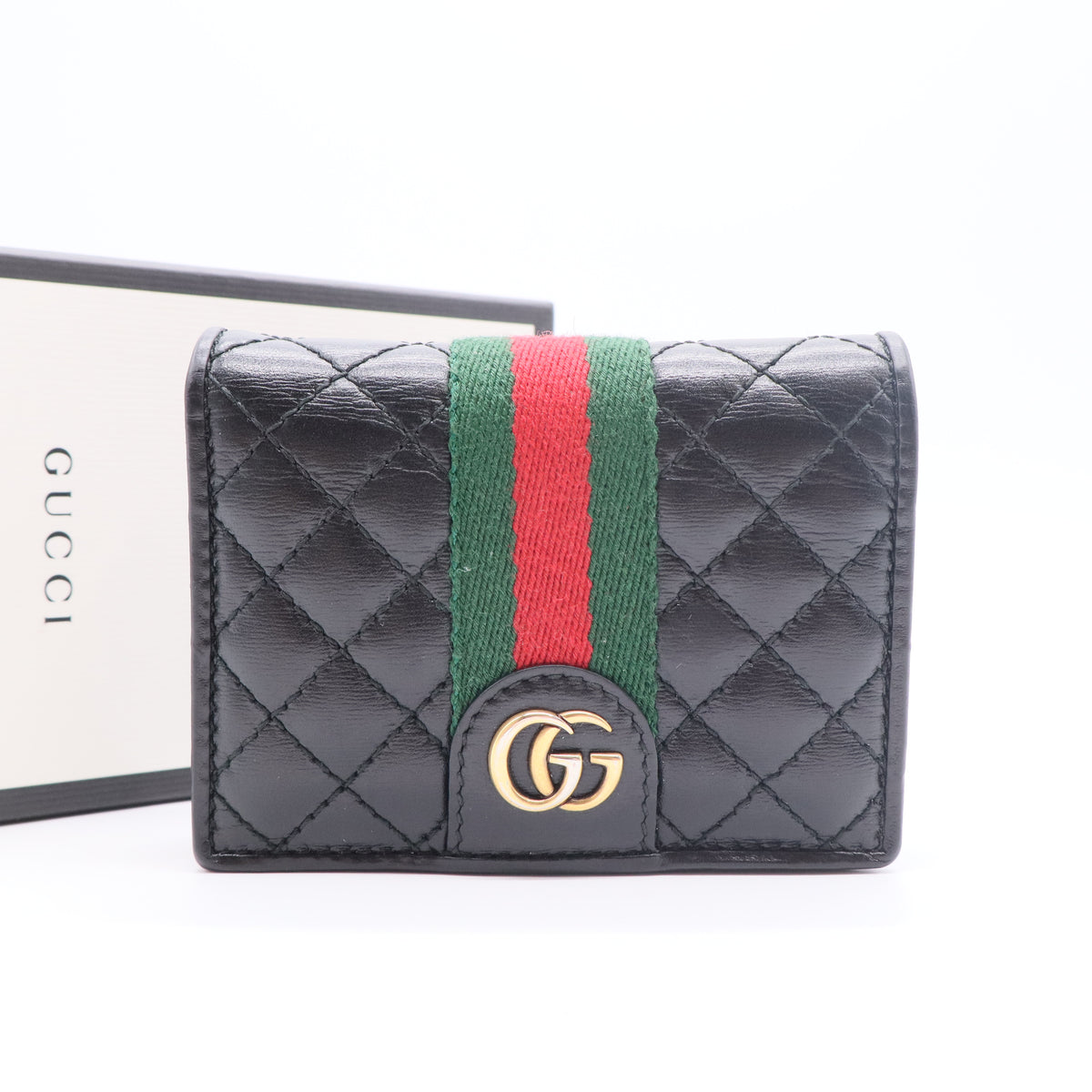 Calfskin Web Trapuntata GG Marmont Card Case Wallet Black