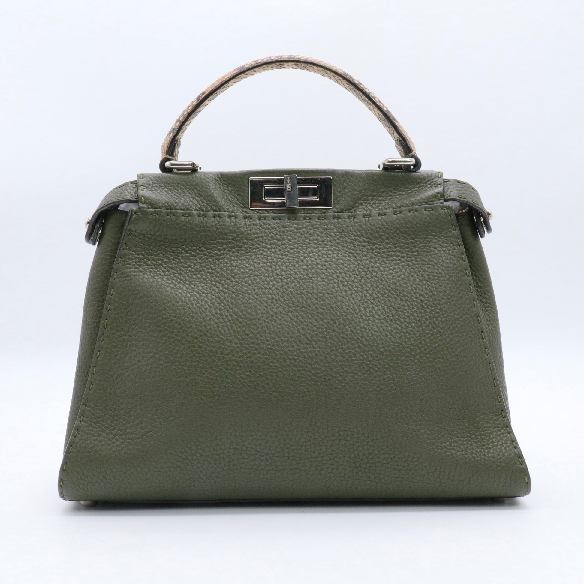 Green Leather and Python Medium Peekaboo Top Handle Bag Twins