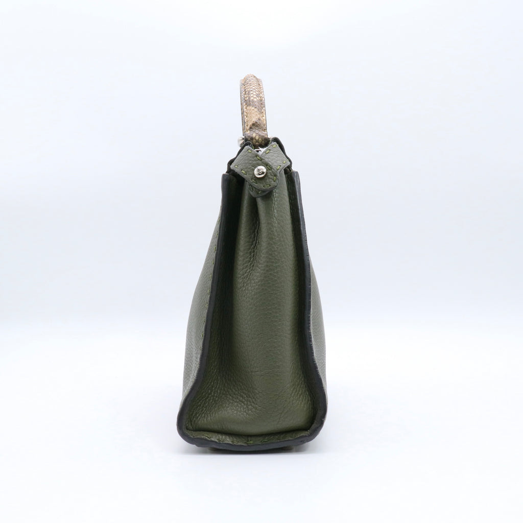 Green Leather and Python Medium Peekaboo Top Handle Bag Twins