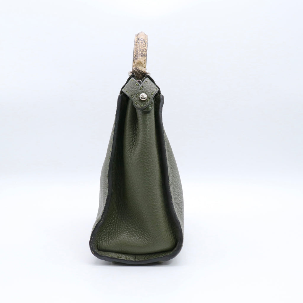 Green Leather and Python Medium Peekaboo Top Handle Bag Twins