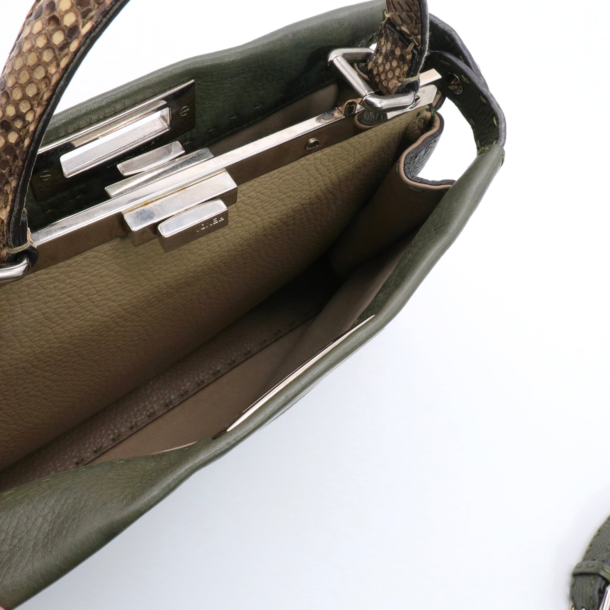 Green Leather and Python Medium Peekaboo Top Handle Bag Twins