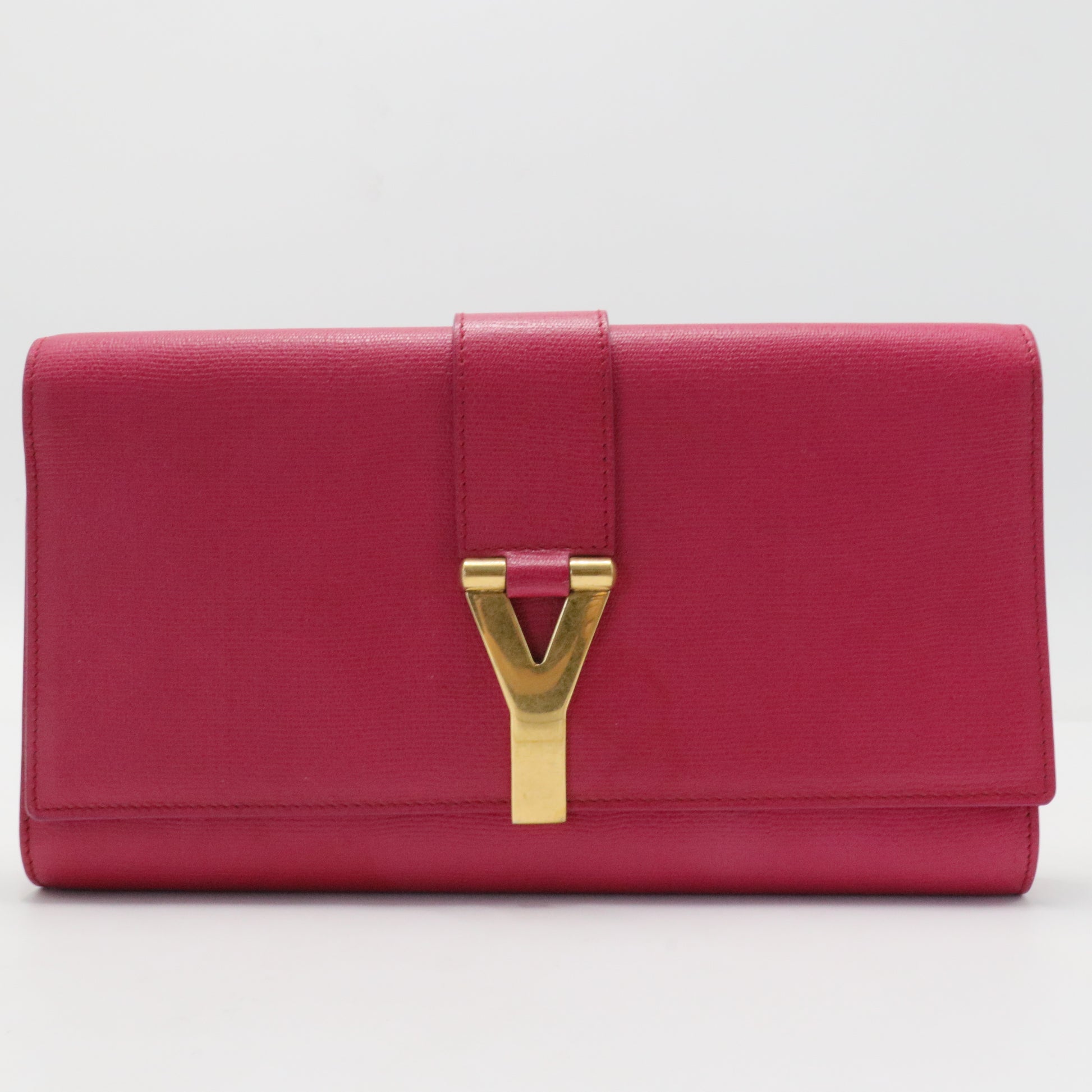 Pink Textured Leather Ligne Y Clutch Bag
