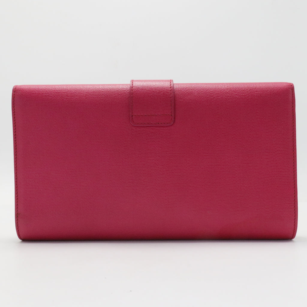 Pink Textured Leather Ligne Y Clutch Bag