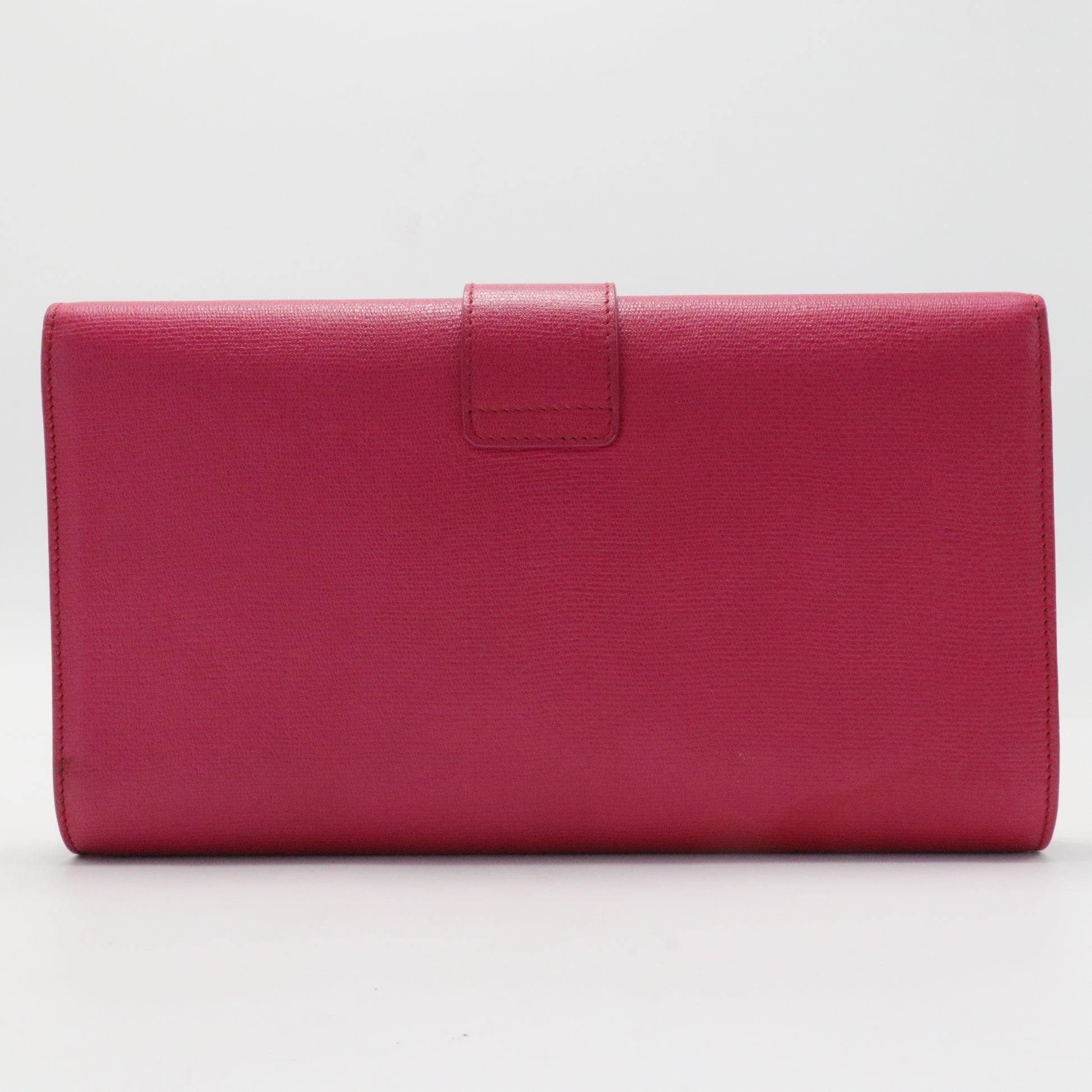 Pink Textured Leather Ligne Y Clutch Bag