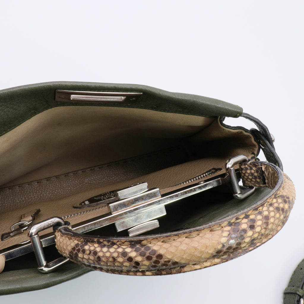 Green Leather and Python Medium Peekaboo Top Handle Bag Twins