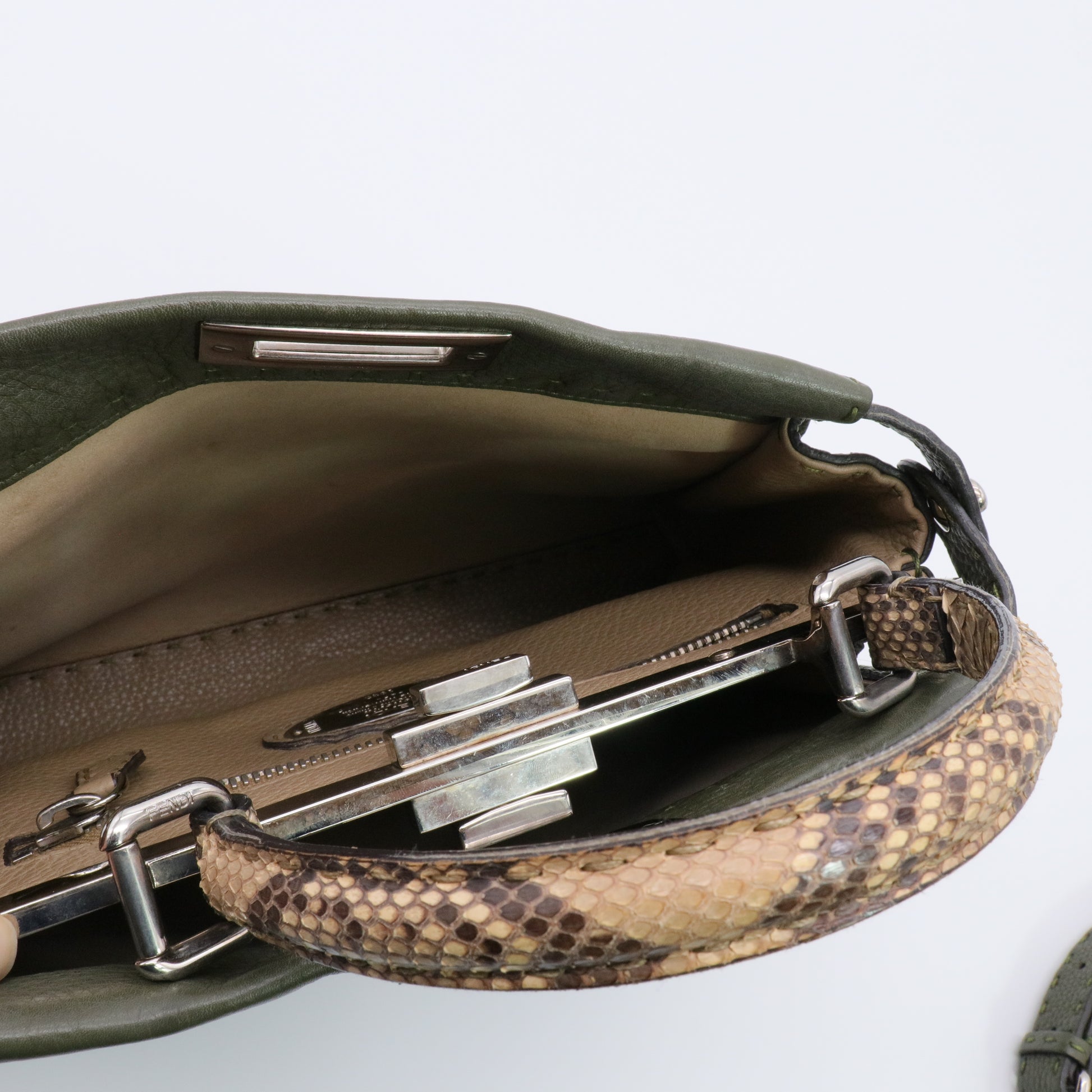Green Leather and Python Medium Peekaboo Top Handle Bag Twins