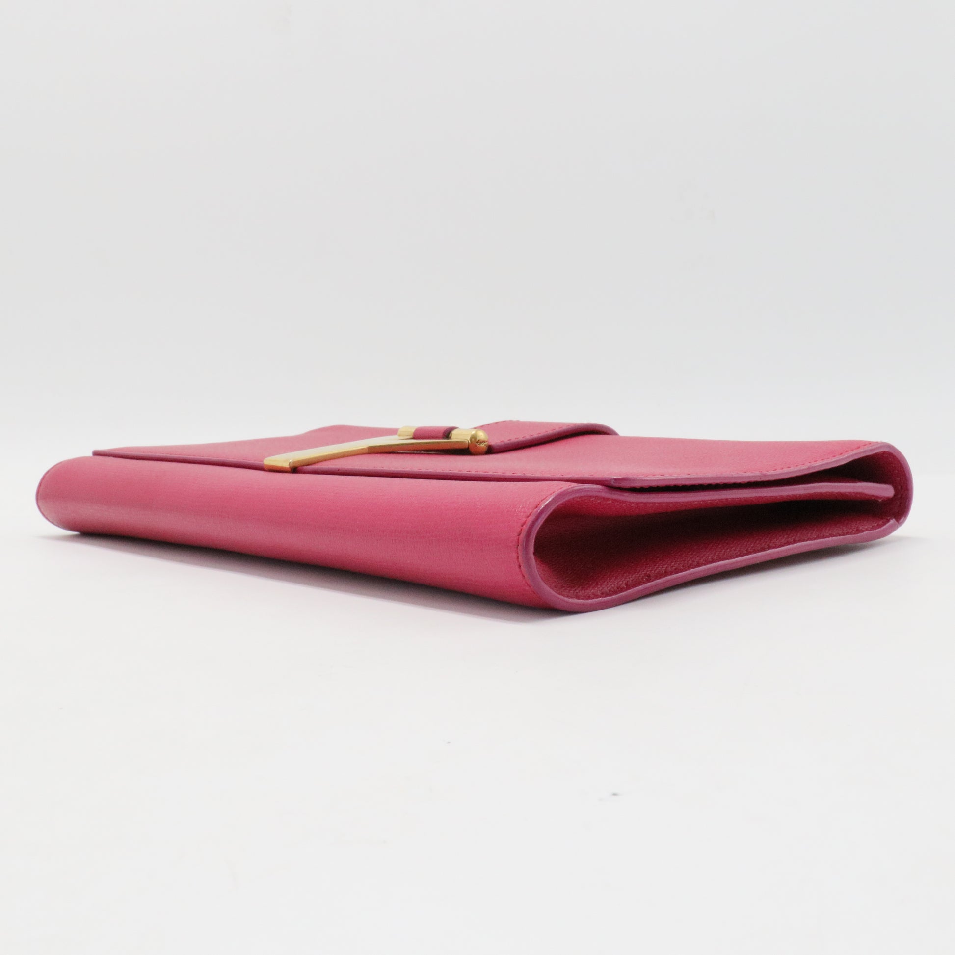 Pink Textured Leather Ligne Y Clutch Bag