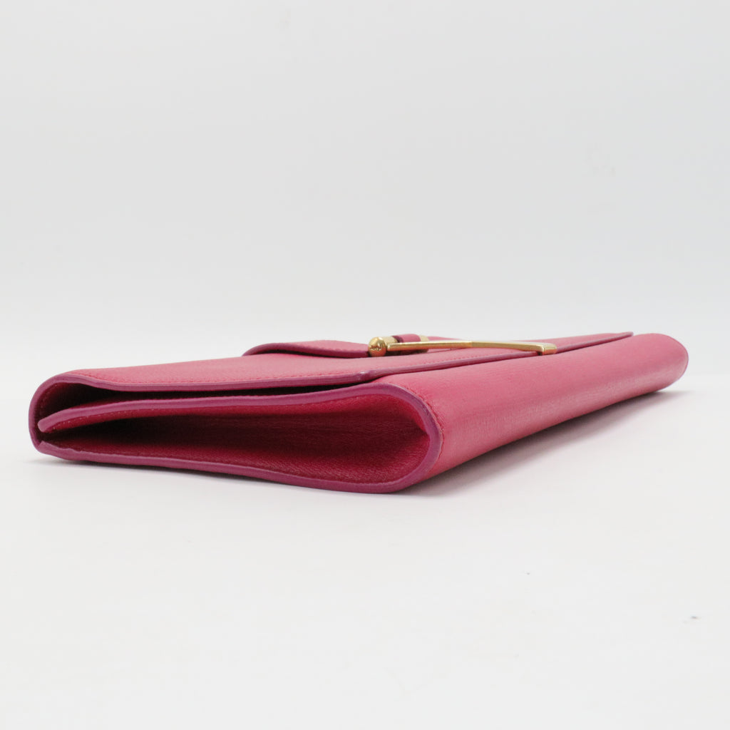 Pink Textured Leather Ligne Y Clutch Bag
