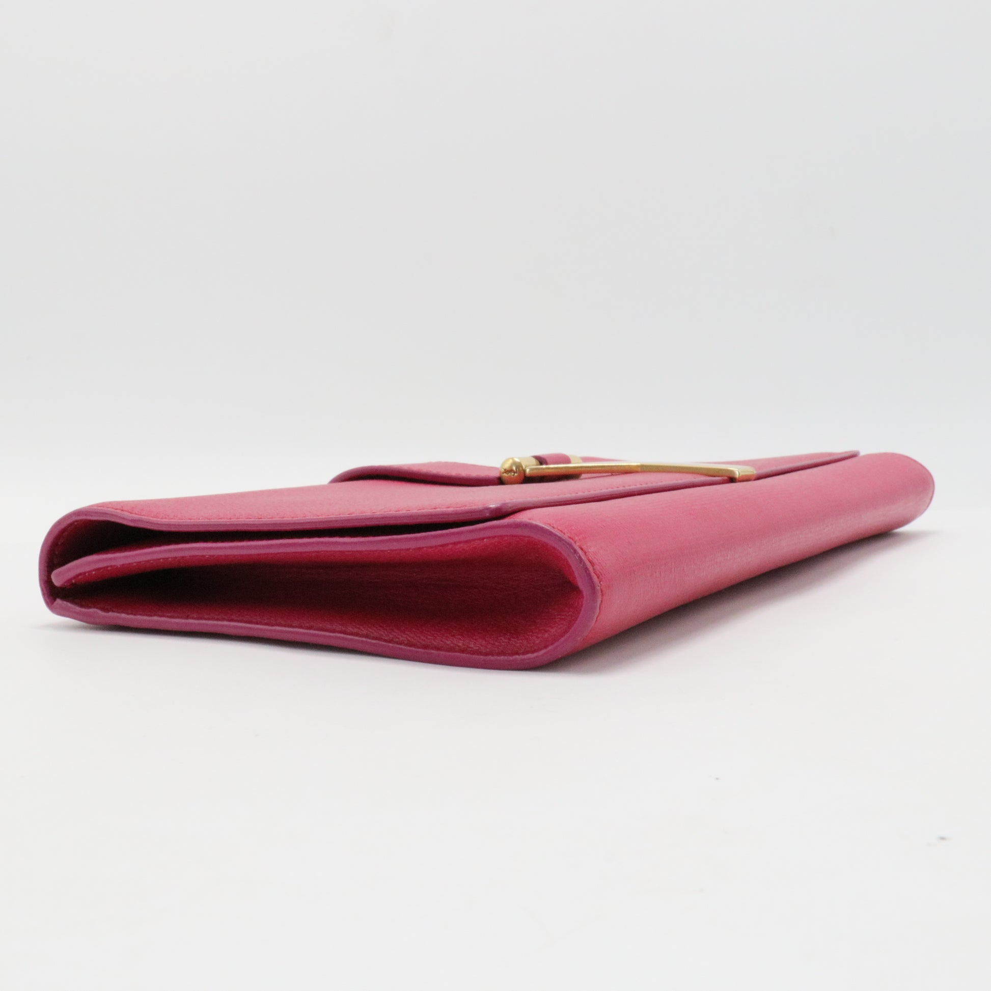 Pink Textured Leather Ligne Y Clutch Bag