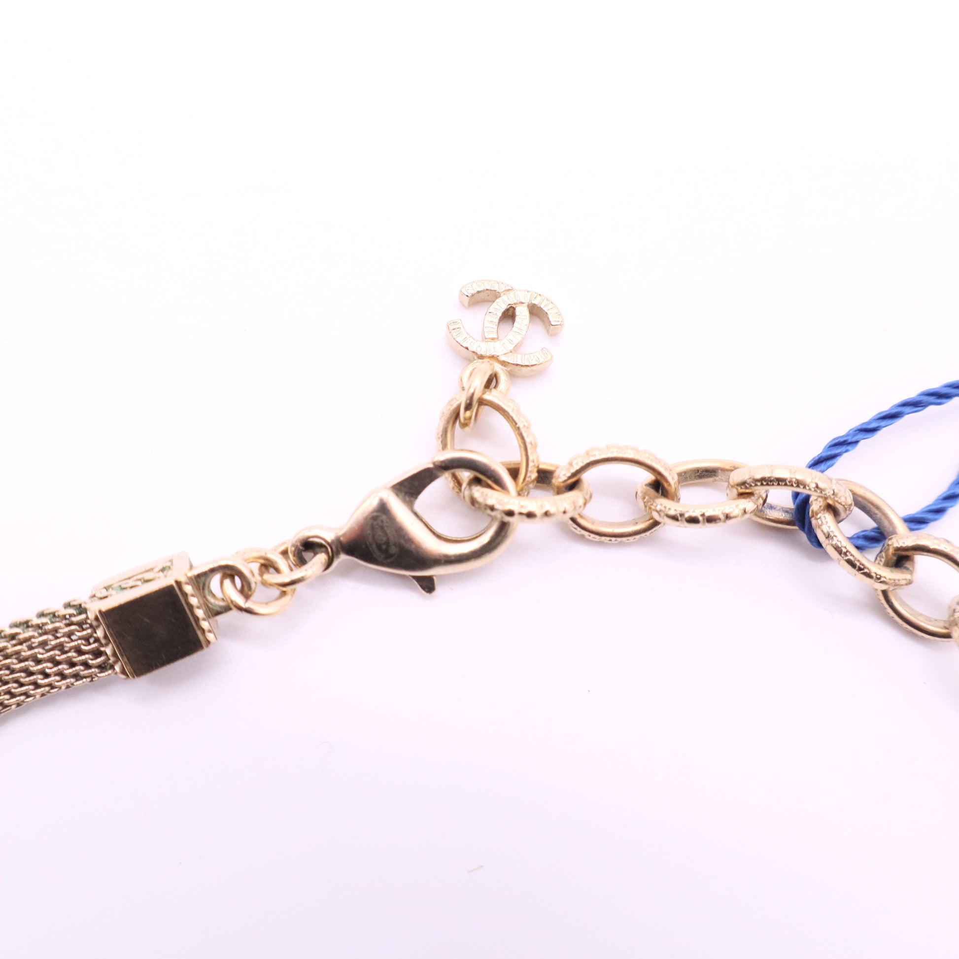 Chanel Gold Tone Logo Mesh Choker Necklace twins