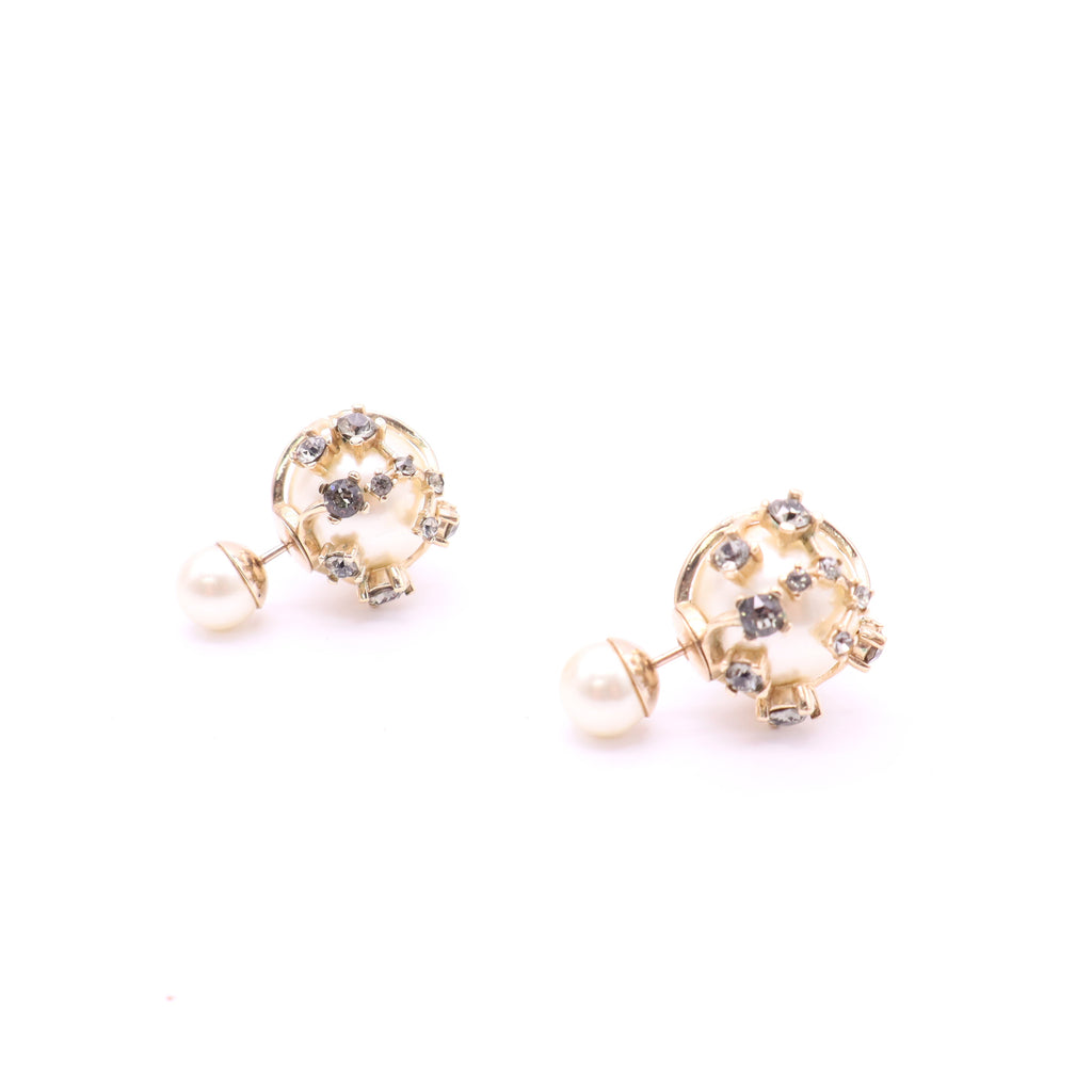 Dior Multi Charm Tribales Stud Earrings Metal and Faux Pearls with Crystal Twins