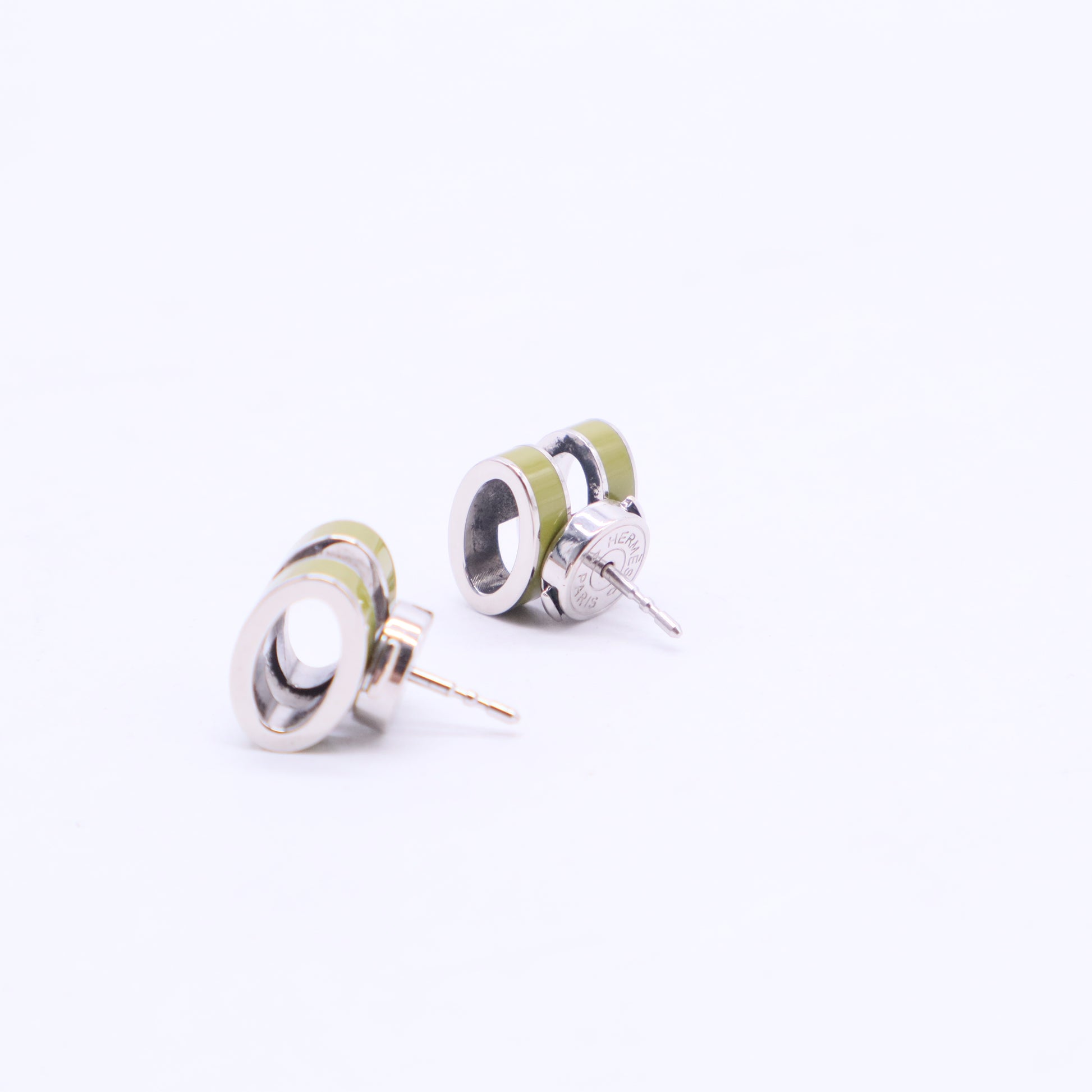 Pop H Green Stud Earrings Silvery W20319