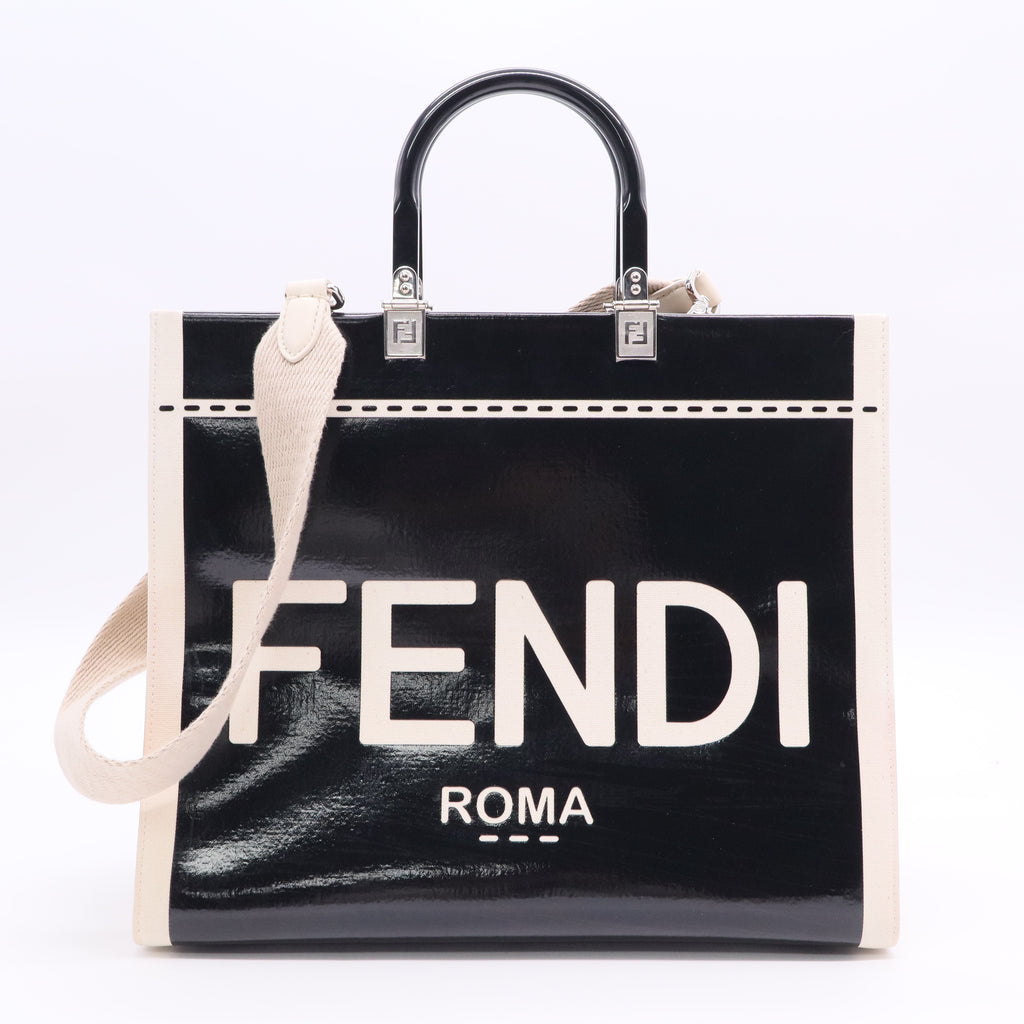 Black/Off White Canvas and Patent Leather Medium Sunshine Shopper Tote Twins LDJ3015