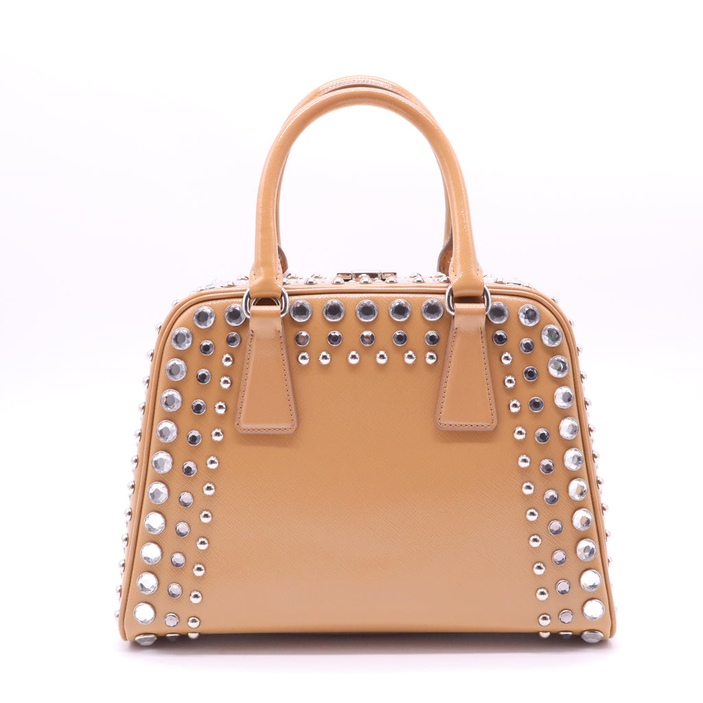 Pyramid Top Handle Bag Studded Vernice Saffiano Leather  B22177
