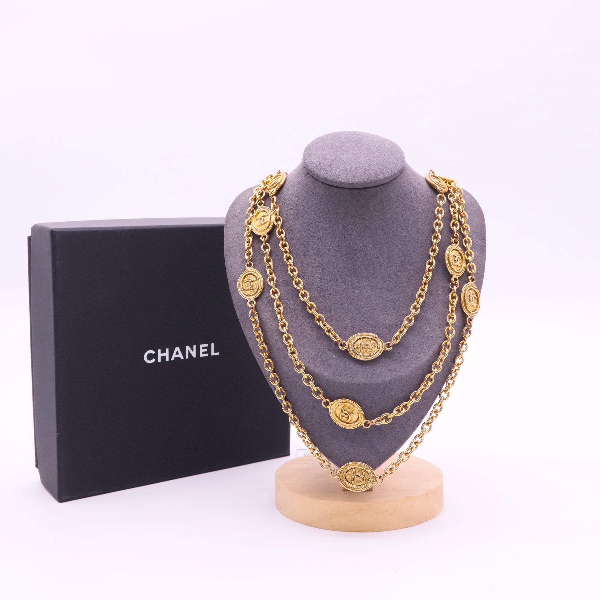 Chanel Vintage Plated Extra Long Necklace  twins