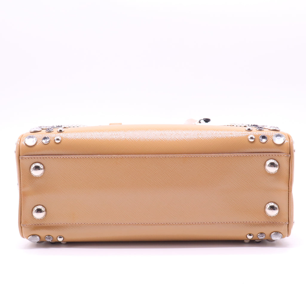 Pyramid Top Handle Bag Studded Vernice Saffiano Leather  B22177