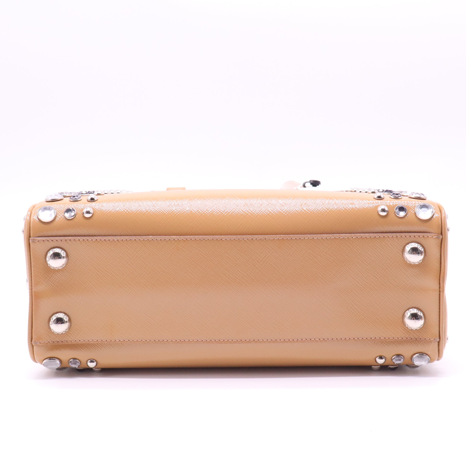 Pyramid Top Handle Bag Studded Vernice Saffiano Leather  B22177